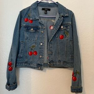 Forever 21 Cherry Print Denim Jacket